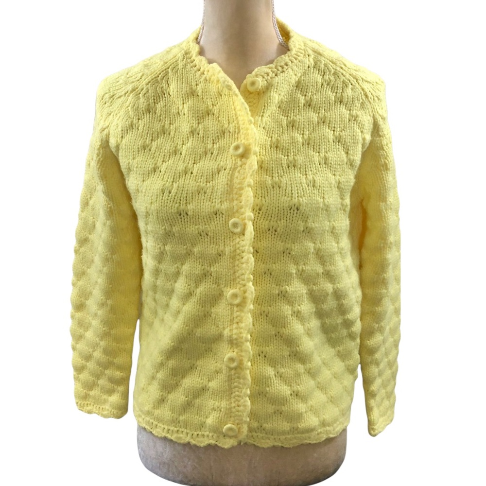 Bright yellow vintage 1960’s Atkins Sweater Cardigan Made in Japan Size S
